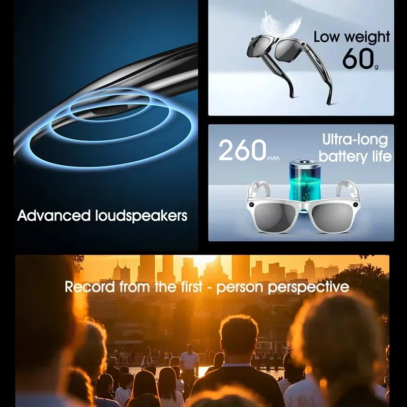 Фото Умные очки Xiaomi 6K HD AI, фотохромные многофункциональные Bluetooth-вызовы, голосовой помощник, музыкальный плеер, очки для камеры №4
