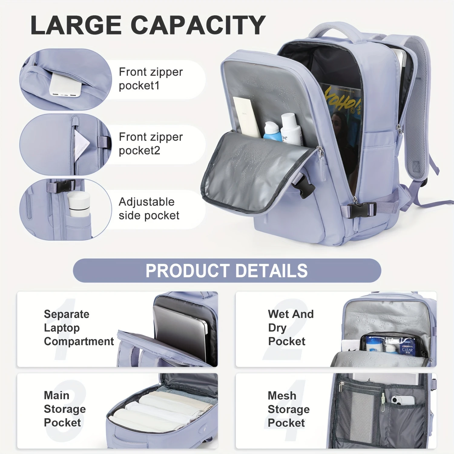 Большой дорожный рюкзак для женщин и мужчин ручной клади походный