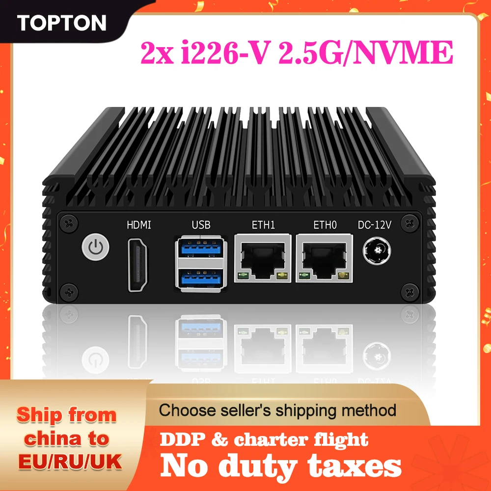 Topton X86 Fanless Mini PC J4125 J4105 Quad Core 2x i226-V 2.5G Nics Industrial Soft Router Firewall Computer NVMe 2xUSB3.0