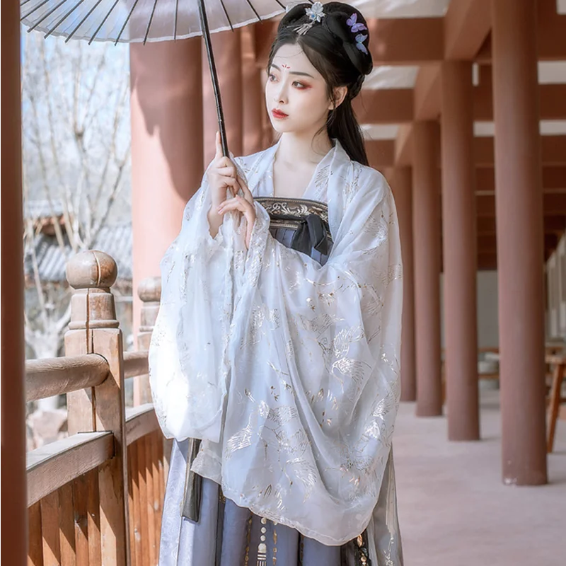 

Original Traditional Chinese Hanfu Woman Tang Dynasty Print Exquisite Big Sleeves Hanfu Dresses Fairy Dance Performance Costume