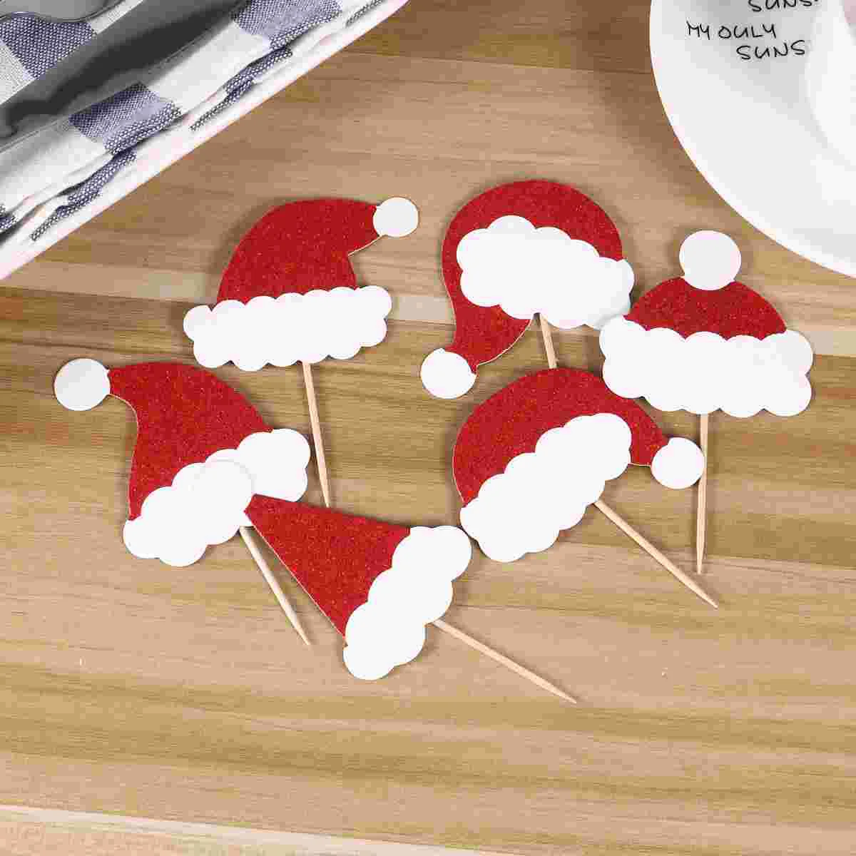 

Christmas Pick Cake Toppersanta Cocktail Cupcake Hat Party Fruit Dessert Toothpick Favors Decoration Red Mini Supplies Merry