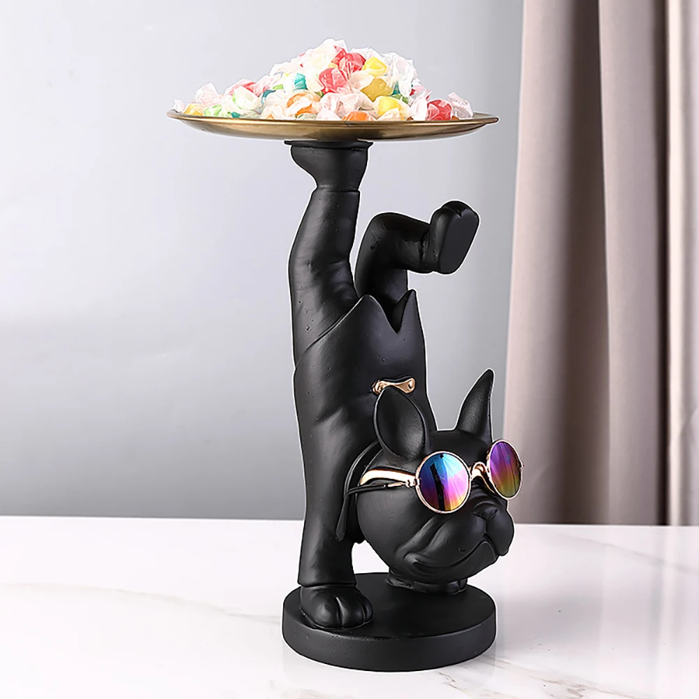 

Bulldog Fruit Dish Desktop Metal Tray French Bulldog Sculpture Animals Figurines Home Living Room Table Decor