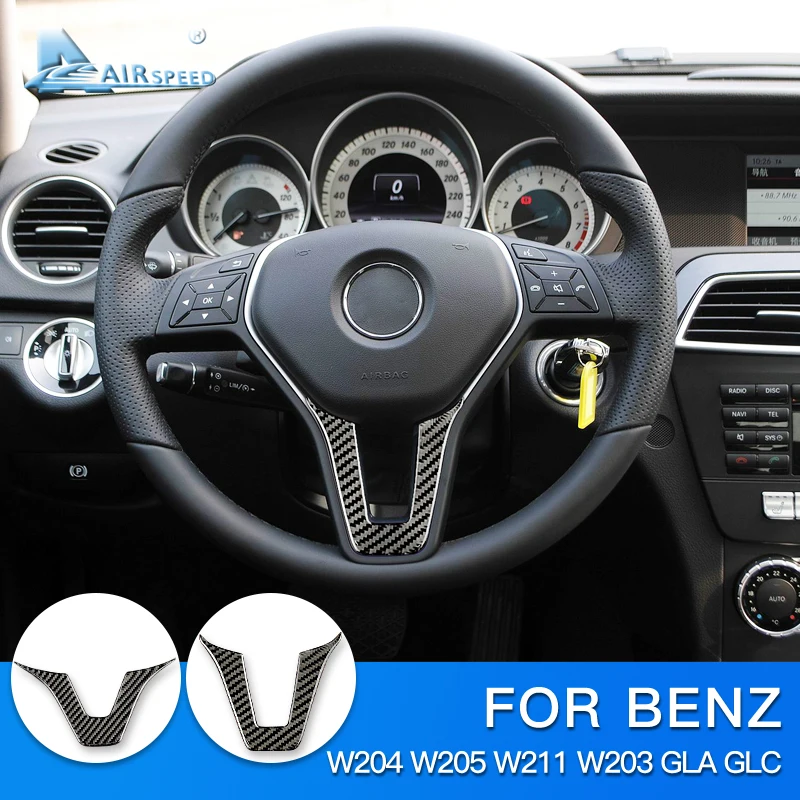 AIRSPEED-pegatina para volante de coche, accesorios de fibra de carbono, embellecedor Interior, para Mercedes Benz W204 W205 W211 W203 GLA GLC