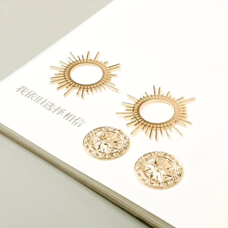 

2pcs Copper plated real gold 14K large line sun pendant DIY handmade jewelry earrings accessories material