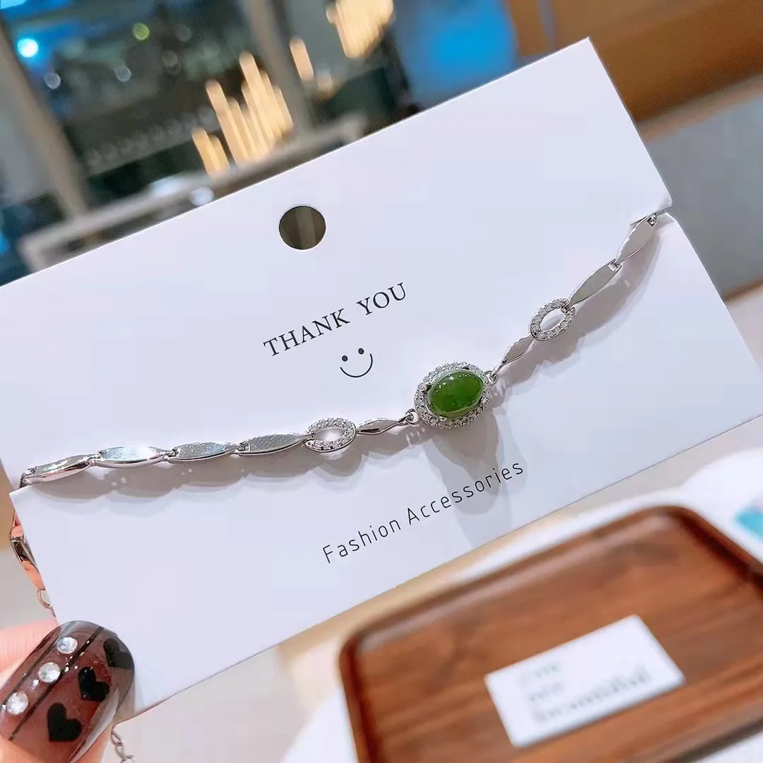 

S925 sterling silver natural jasper bracelet ins niche design advanced sense