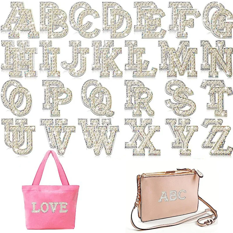 

26 букв, 3D белые нашивки с жемчужными буквами, английская стандартная аппликация для одежды, проглаживание на полосе, значок «сделай сам» с именем