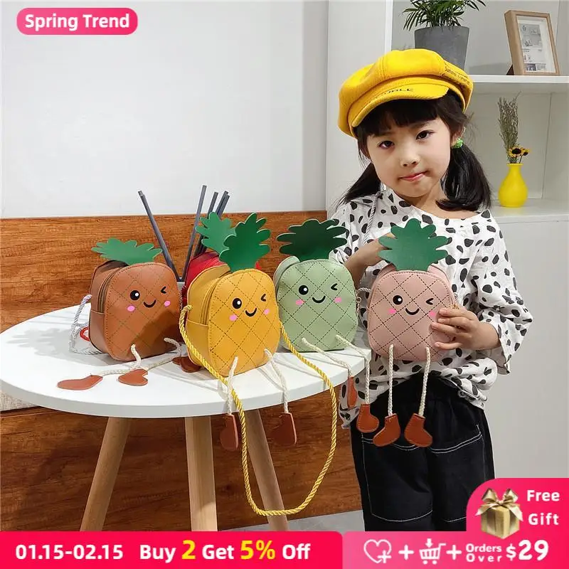

Children Lovely Coin Purse PU Leather Cartoon Pineapple Girls Crossbody Bags Kids Mini Shoulder Bags Cute Accessories Money Bag