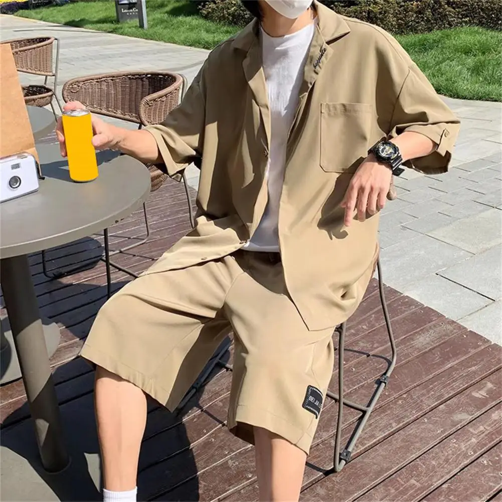 

1 Set Two Pieces Set Popular Temperament Shirt Shorts Korean Style Turdown Collar Outfit for Travel