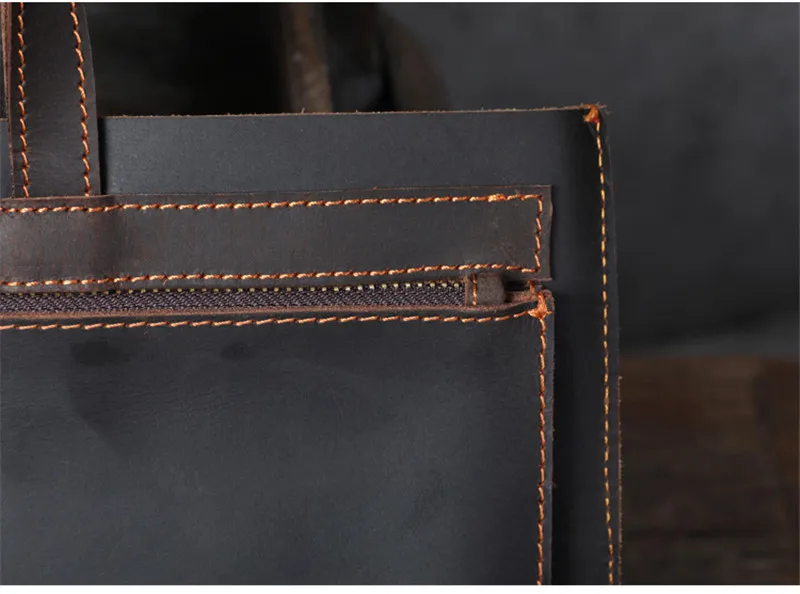 Vintage crazy horse cowhide men briefcase minimalist natural genuine leather laptop handbag business simple A4 file package