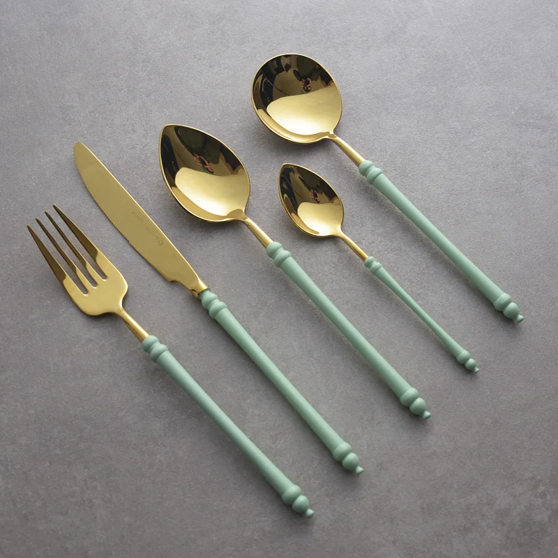 

1Pcs Stainless Steel Green Gold Steak Knife Fork Wedding Party Supplies Coffee Spoon Teaspoon Home Cutlery Tableware Nice Gift