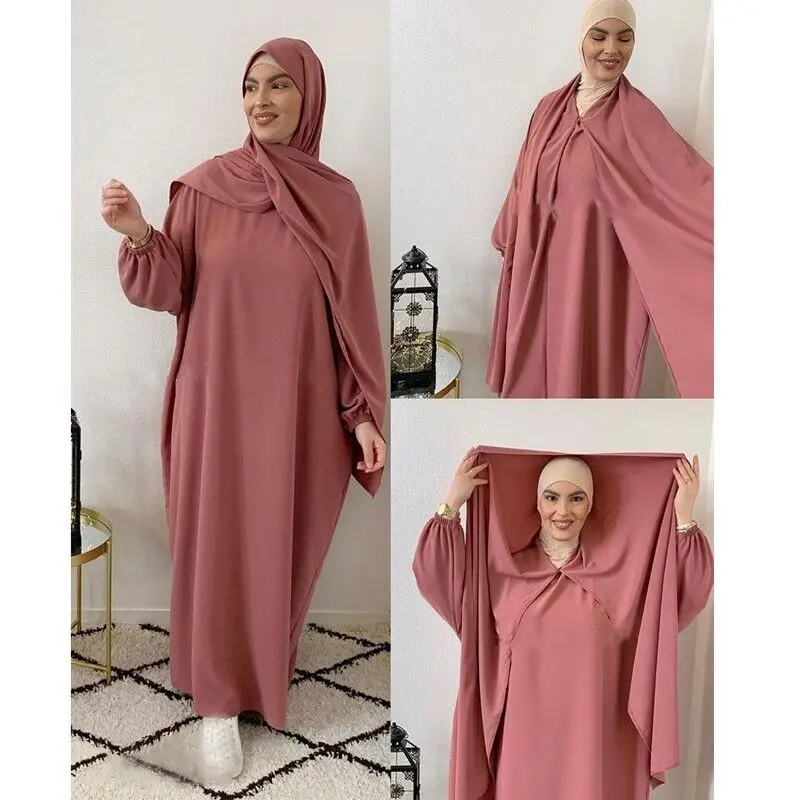 Hooded Abaya Jilbab for Women Ramadan Eid Muslim Long Khimar Hijab Dress Nida Prayer Garment Islamic Dubai Turkey Modest Abayas