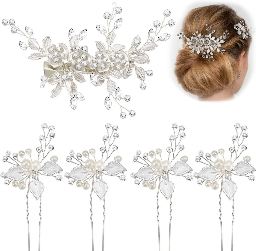 

Alloy diamond inlaid hairpin +4 hairpin Combination Set Bridal Wedding headdress
