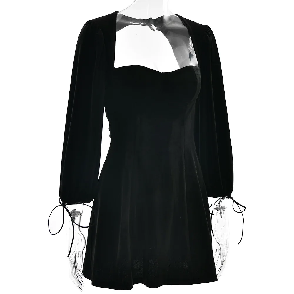 Сибибо-Мини Vestido de terciopelo con espalda описание для женщин cordones манга acampanada cuello cuadrado