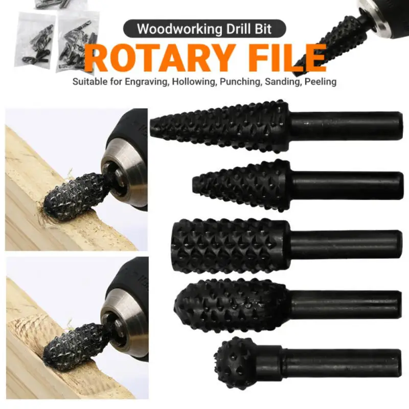 

5pcs Woodworking Rotary File Special-shape Drill Bit Wood Carving Knife Mini File Grinding Head Embossing Rotary File