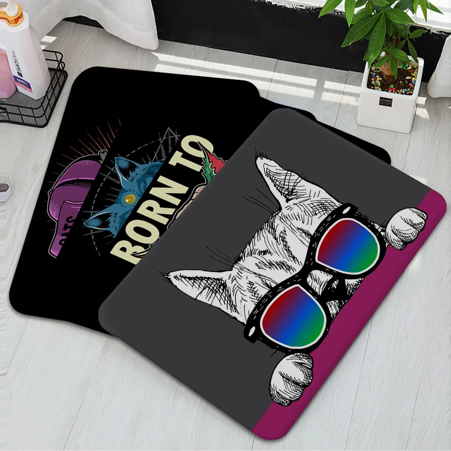 

Funny Cat Hallway Carpet Non-Slip Laundry Room Mat Laundry Decor Balcony Child Living Room Hotel Decor Mat