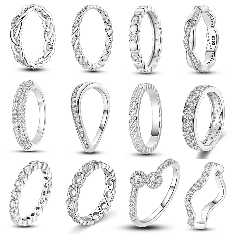 Simple Ring For Women Original 925 Silver AAA Radiant Zircon Stackable Sparkly Thread Wedding Anniversary Jewelry Gift