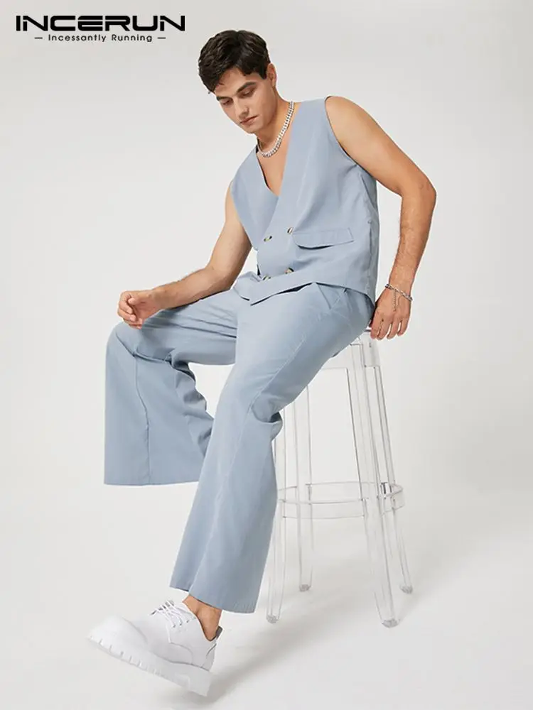 

Casual Well Fitting Men's Suits Double-breasted Vests Wide-leg Volume Trousers Stylish Male Solid All-match Suit 2 Pieces S-5XL