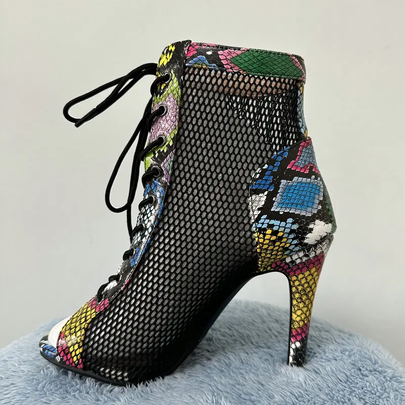 Sell Well Plus Size 46 Women Dance Shoes High Quality Comfort 7CM Heels Jazz Ballroom Mesh Boots Peep Toe Lace-up Shoes Woman's