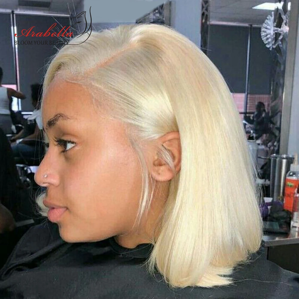 

613 Bob Wig Transparent Lace Front Wig 100% Human Hair Wigs Arabella Remy 13x4 Wig Pre Plucked Bleached Knots Blonde Lace Wig