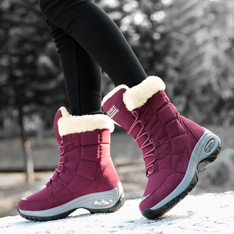 Women Shoes Winter Keep Warm Quality Mid-Calf Snow Boots Ladies Lace-up Comfortable Waterproof Booties Thigh High Leather Boots