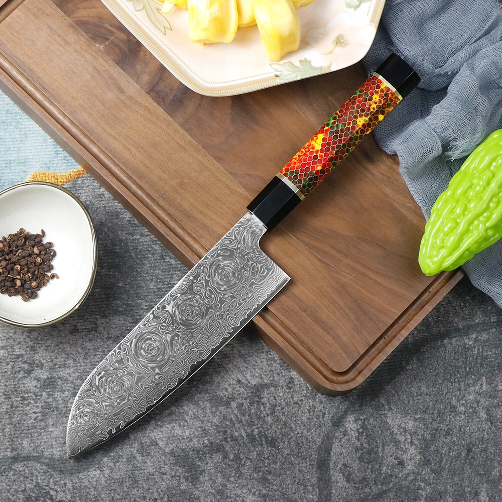 7-дюймовый нож Santoku JUMCSONG 67 слоев шеф-повара из дамасской стали японский для резки