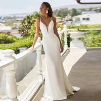 2022 simple mermaid wedding dress for women white bridal gown bride v neck spaghetti straps backless vestidos de noiva mariage