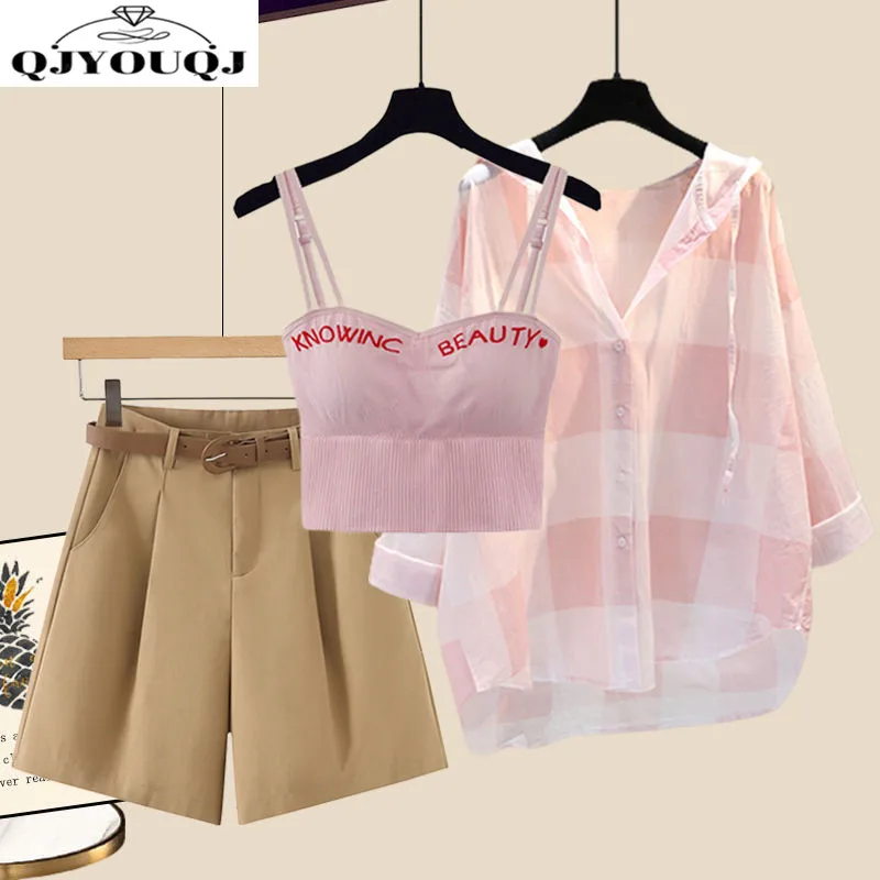 Женский комплект из трех предметов повседневная Солнцезащитная рубашка и шорты