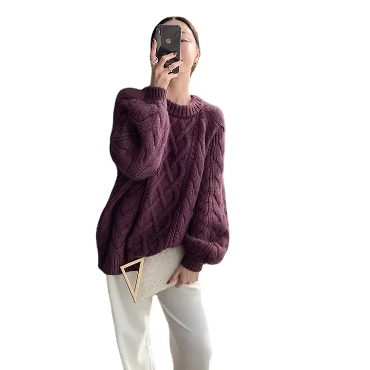 Однотонный свитер с круглым вырезом женский джемпер осень-зима 2022 базовая теплая