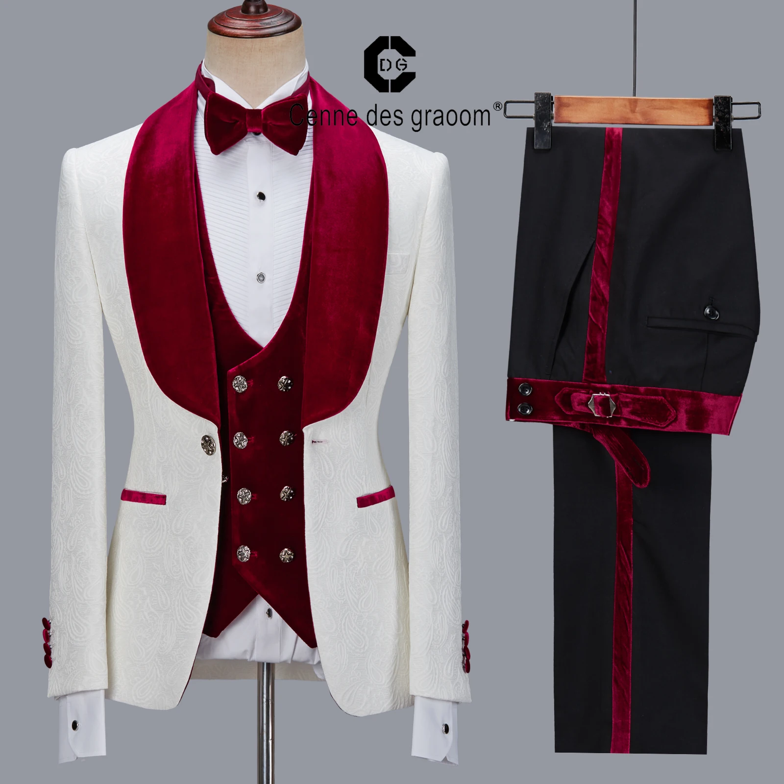 

Новейший дизайн пальто Cenne Des Graoom, мужские костюмы, смокинг по индивидуальному заказу, блейзер из 4 частей, бархатный Свадебный костюм с лацканами для жениха