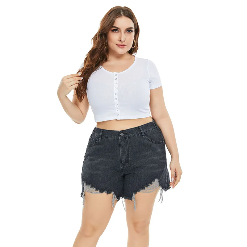 

Summer High Waist Loose Denim Shorts Women Plus Size Short Jean Fashion 2022 Women's Clothes Female Ripped Shorts 4XL