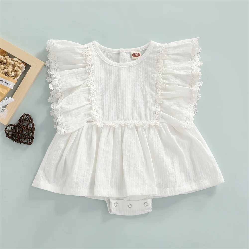 

Girl Newborn Baby Summer Cute Jacquard Jumpsuit White Solid Color Flower Pattern Short Sleeve Romper 2022 Infant Toddler Clothes