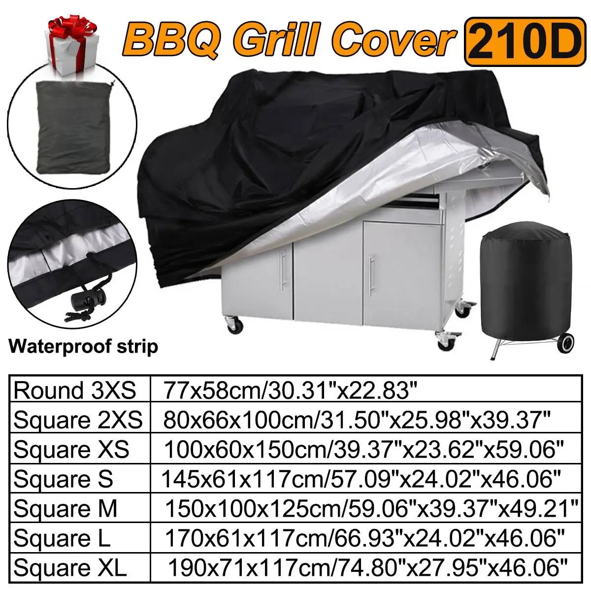 

Waterproof BBQ Cover Anti-Dust Outdoor Heavy Duty Charbroil Grill Cover Rain Protective Barbecue Cover 210D Black BBQ Cover