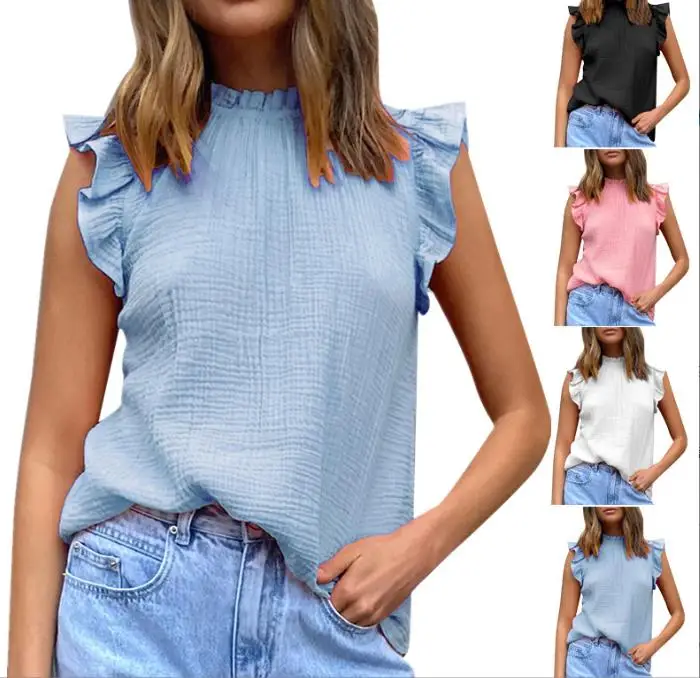 

Solid Sleeveless Top Fashion Chiffon T-shirt