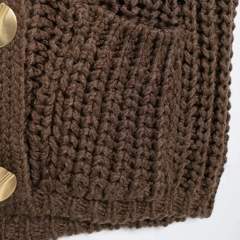 Свитер TRAF осенний коричневый свитер вязаный жилет Женский Укороченный кардиган