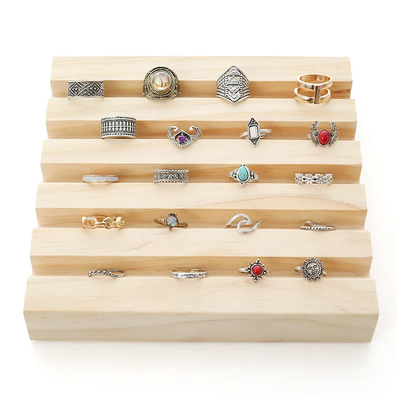 Solid Wood Grooved Ring Rack Jewelry Storage Tray Counter Multiple Ring Rack Props Used To Display Jewelry Display Rack
