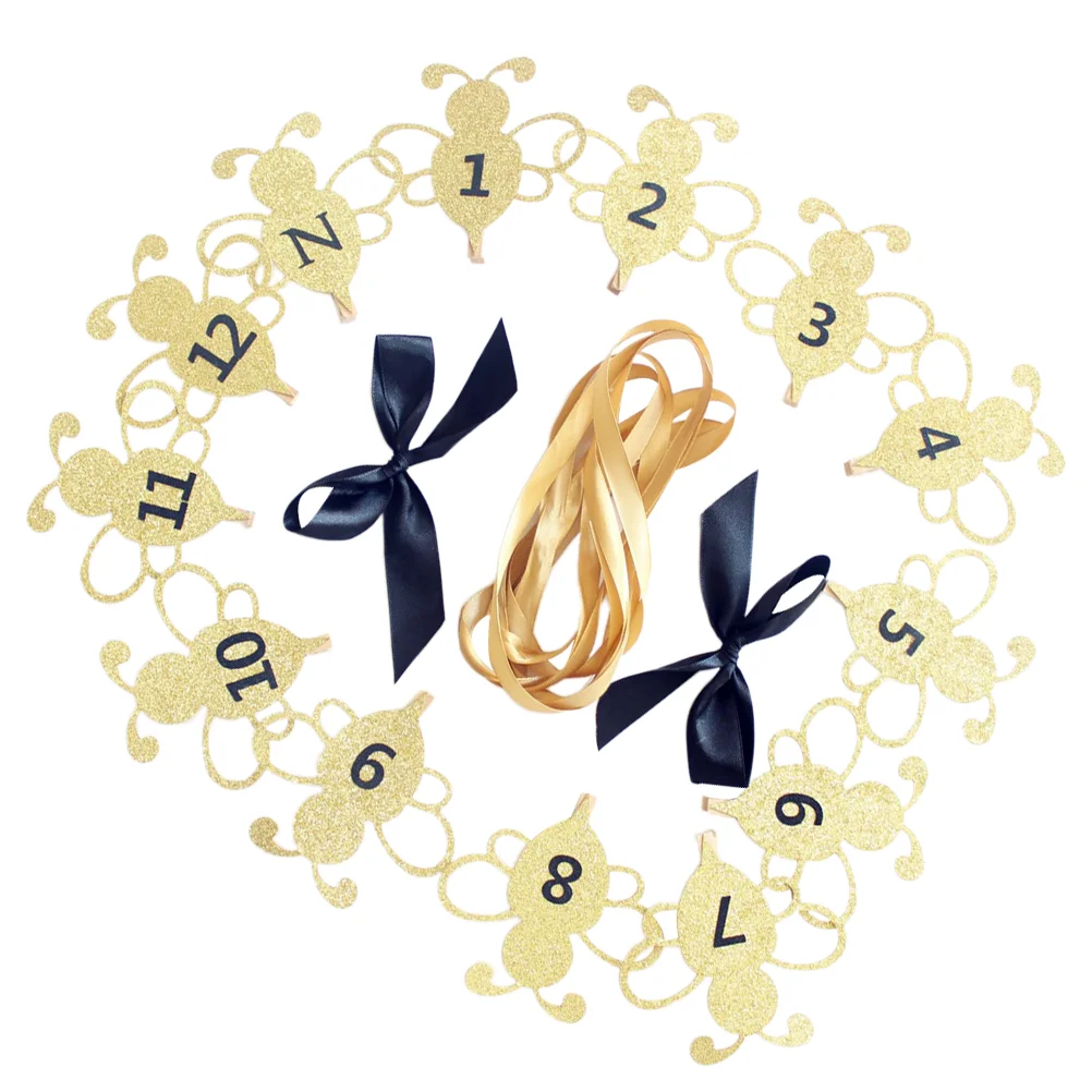 

Photo Clip Clamp Baby's First Anniversary Little Bees Shape Birthday Party Banner (Golden)