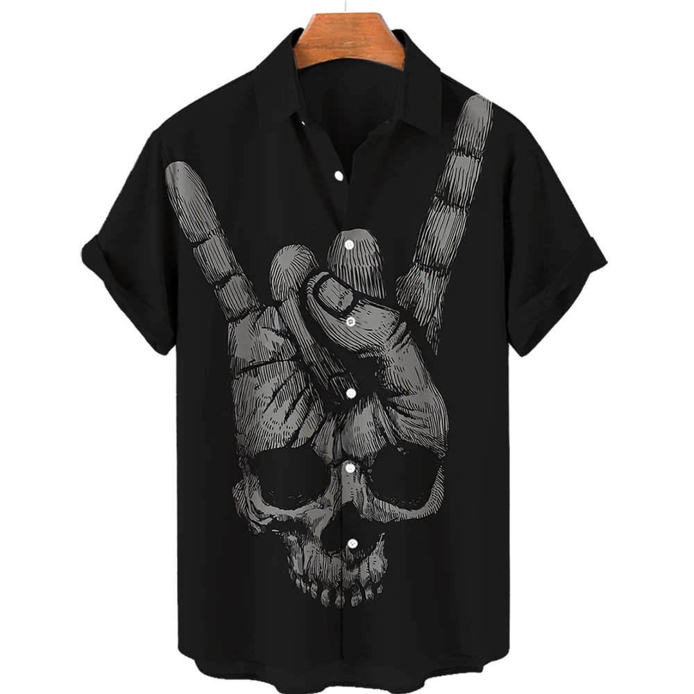 Hawaiian shirt Loose breathable Micro stretch top loose oversized T-shirt Skull HD 3D printed men's shirt summer casual hip hop