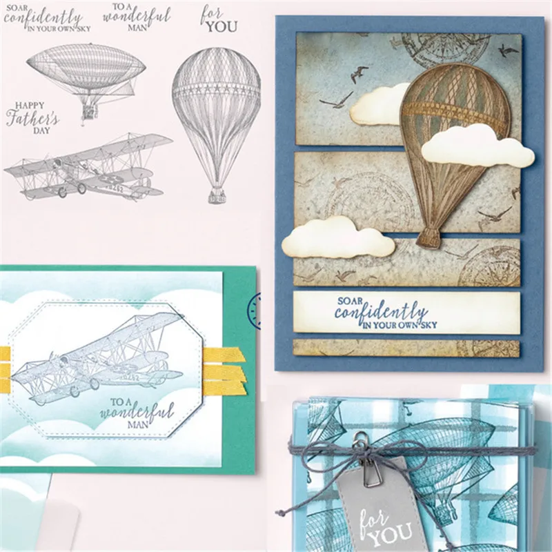 

Hot Air Balloon Metal Cutting Dies and Silicone Stamps DIY Card Scrapbook Diary Decoration Embossing Template Handmade New