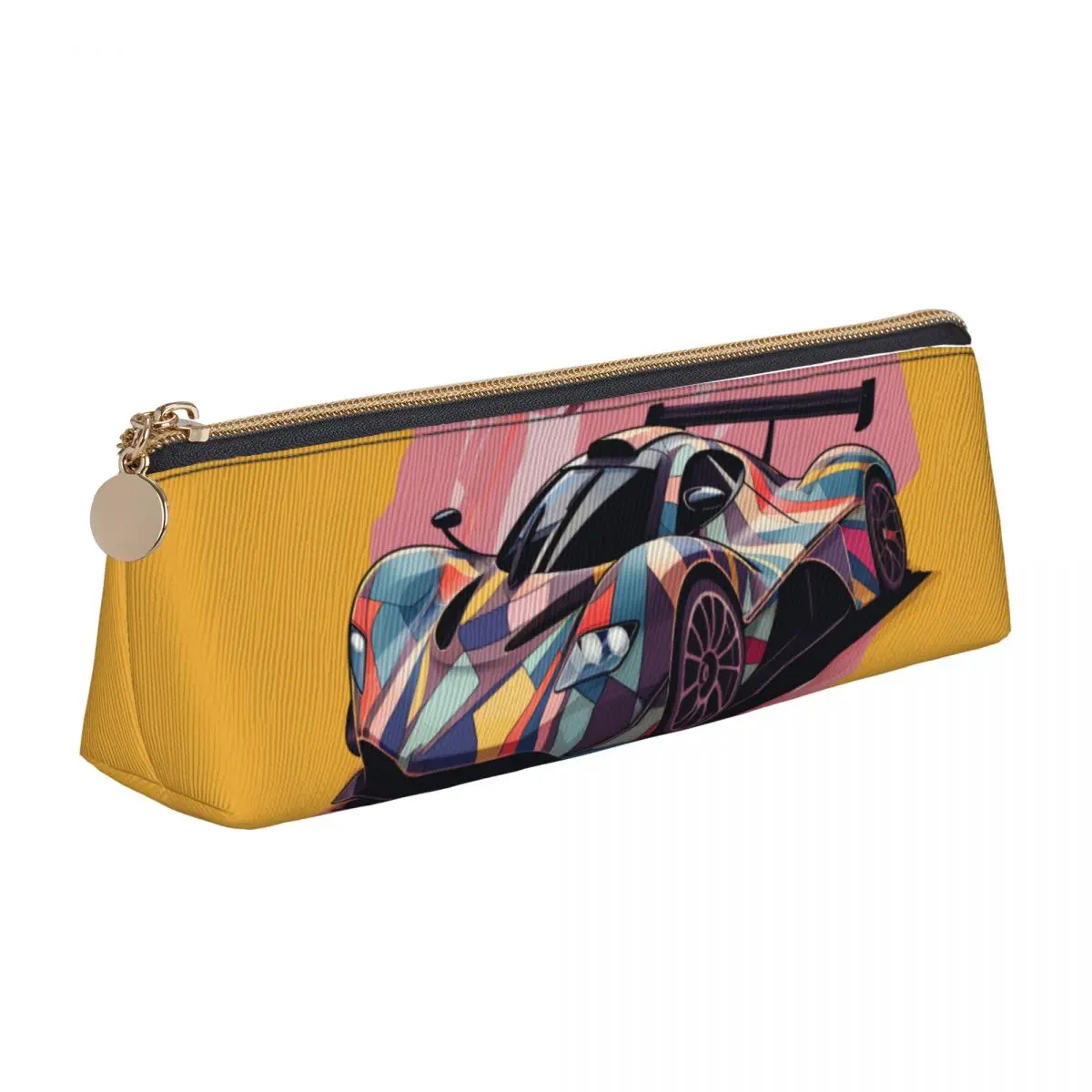 

Dazzling Sports Car Triangle Pencil Case Simplified Form Graffiti Kawaii Zipper Pencil Box Teenager University Leather Pen Pouch