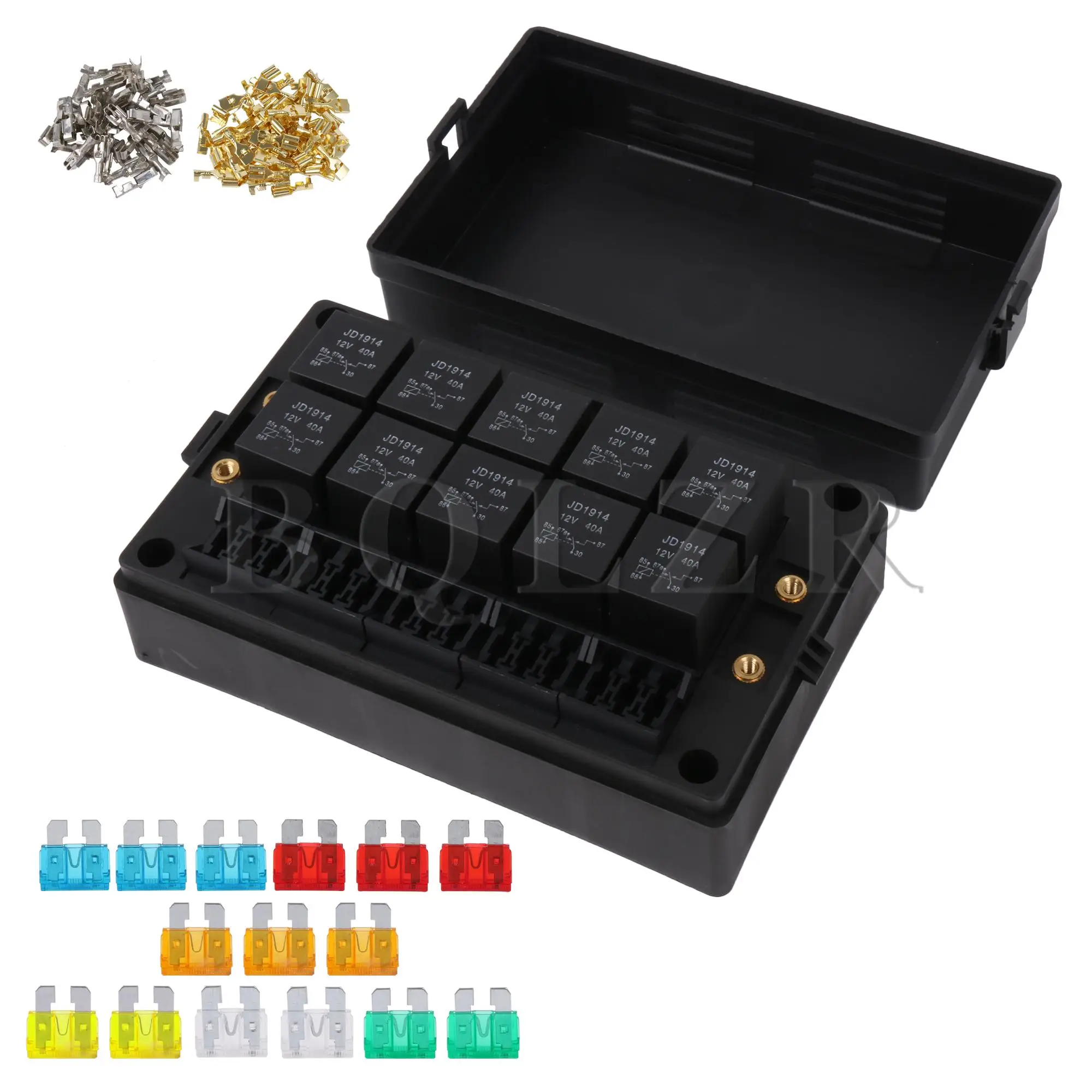 

BQLZR Fuse Relay Box 12V 10 Slots Relay 15 Slots ATC/ATO Fuse for Marine Boat