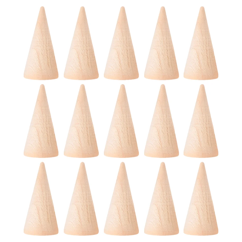 

15Pcs Wood Cone Practical Useful DIY Supplies Finger Ring Stand Ring Cone Holder