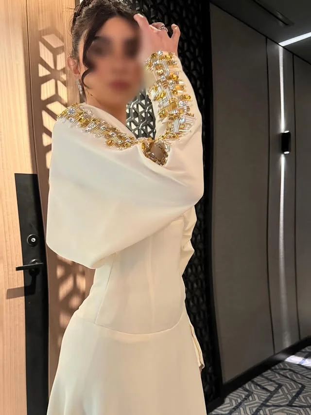 Фото Элегантные роскошные вечерние платья AsaNagi Saudi для торжественных мероприятий, белые платья А-силуэта с простым декором из бисера, индивидуальный пошив, sukienka wieczorowa №1