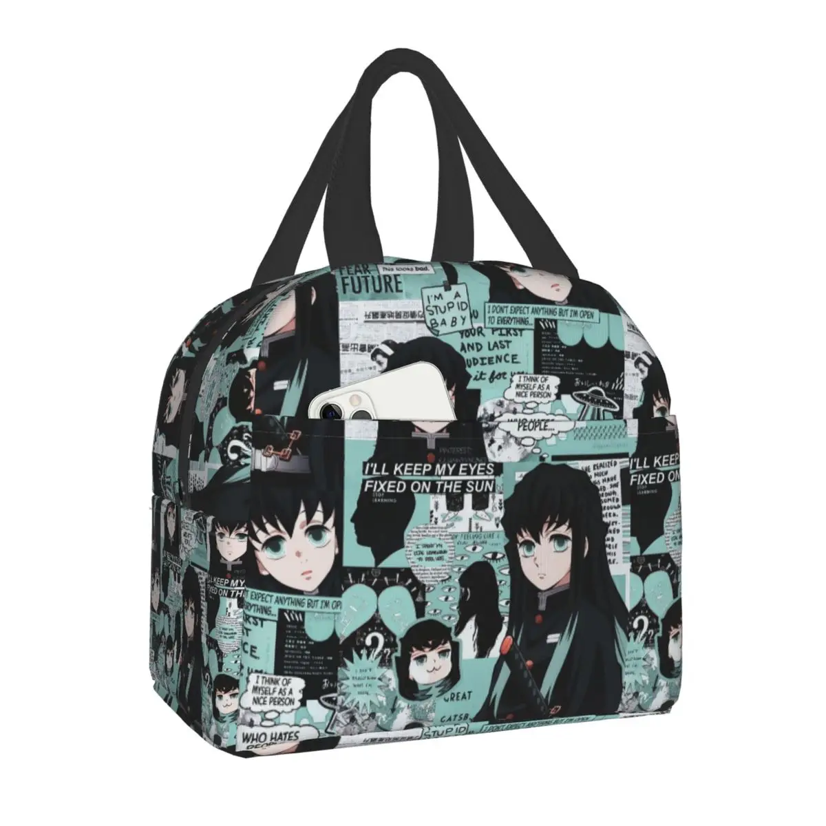 

Demon Slayer Muichiro Tokito Insulated Lunch Bag for Women Kimetsu No Yaiba Cooler Thermal Bento Box School Food Storage Bag