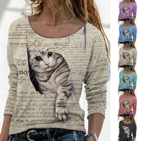 new vintage clothes 2022 autumn winter animal print long sleeve t shirt women casual o neck y2k pullover cute large size blusas