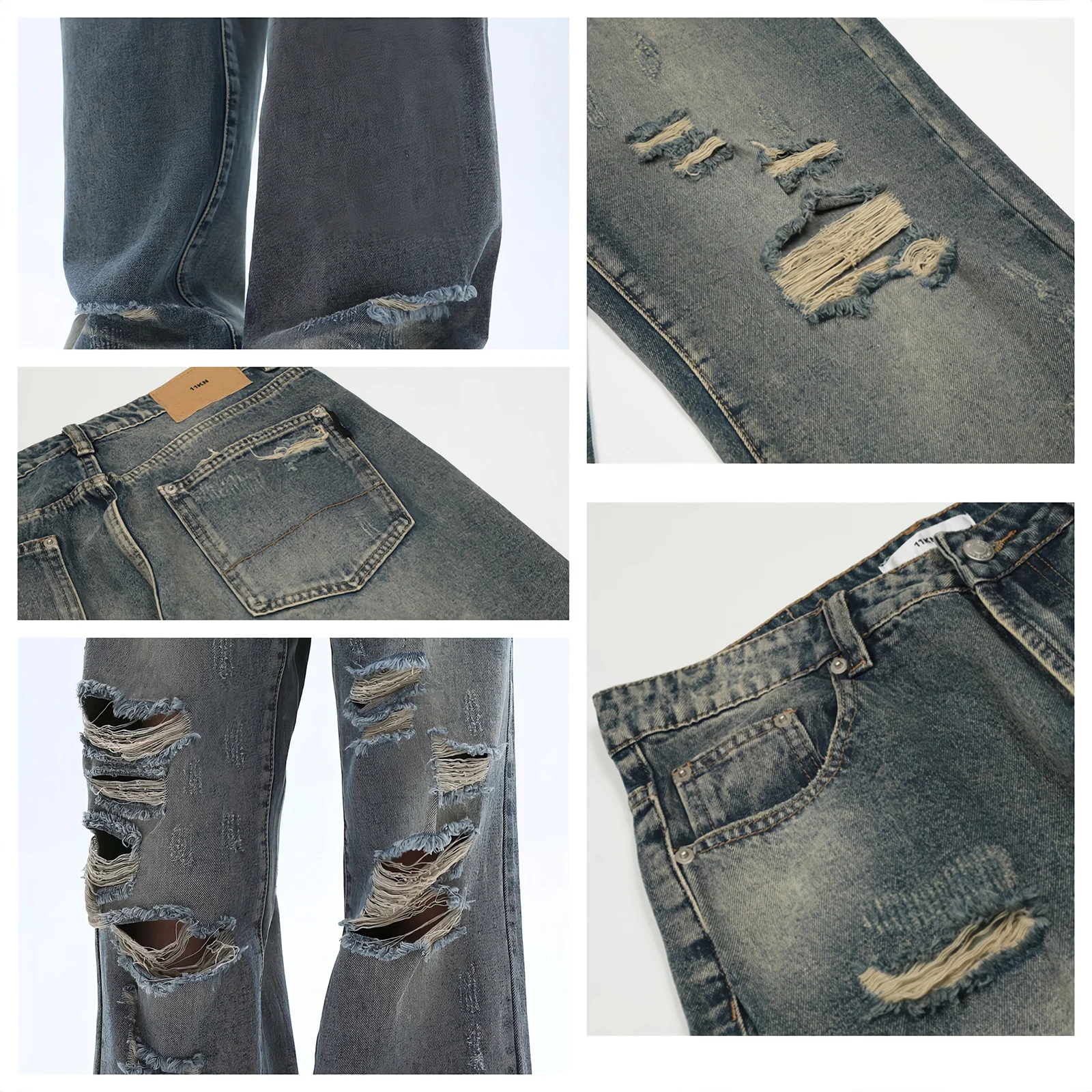 Ladies Ripped Jeans  Loose Wide Leg Pants Y2k New Washed Straight Pants Korean Retro Street Style Denim Trousers Womens Jeans