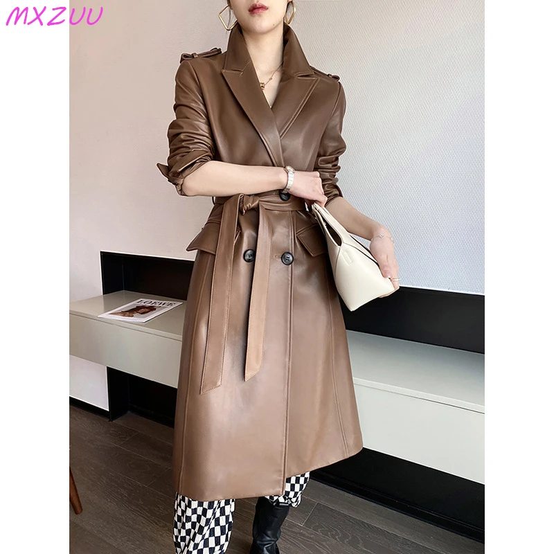 

Женское двубортное пальто из натуральной овечьей кожи, с отложным воротником