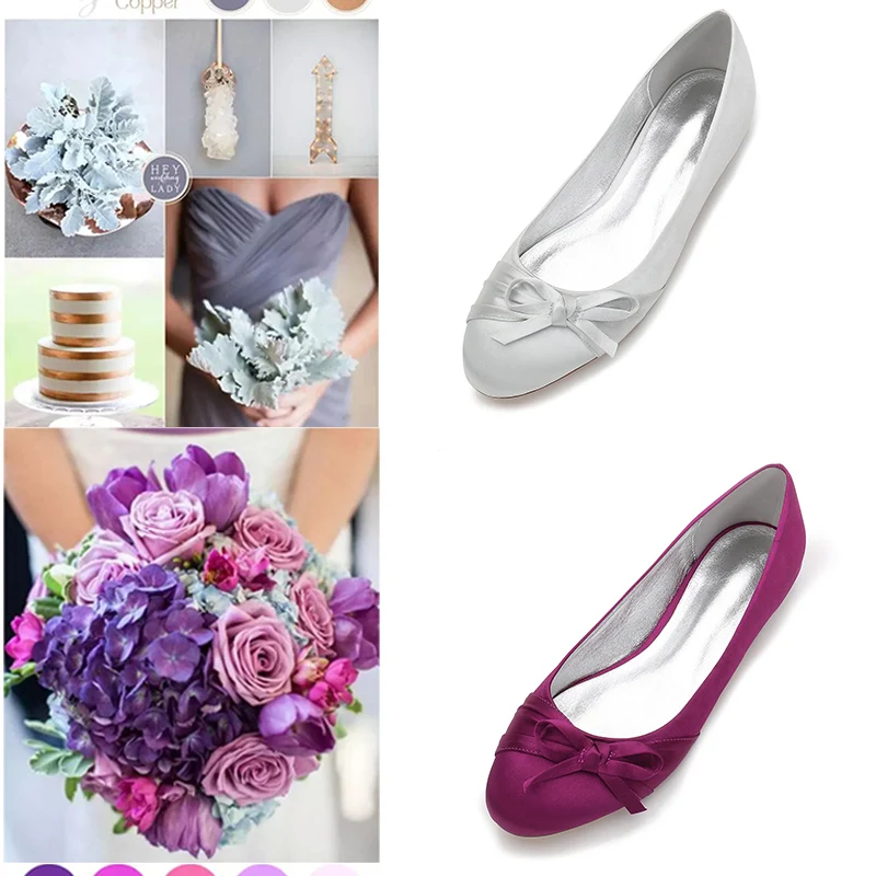 

Туфли свадебные с круглым носком, Удобная атласная Модная элегантная обувь на плоской подошве, без застежки, вечерние туфли на низком каблу...