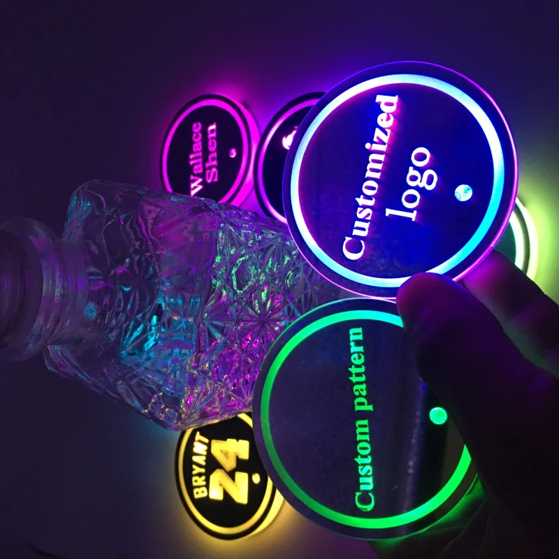 

2Pcs USB Charging Colorful Intelligent Led Water Cup Luminous Coaster Car Atmosphere Light For Tesla Model 3/S/X Car Interior