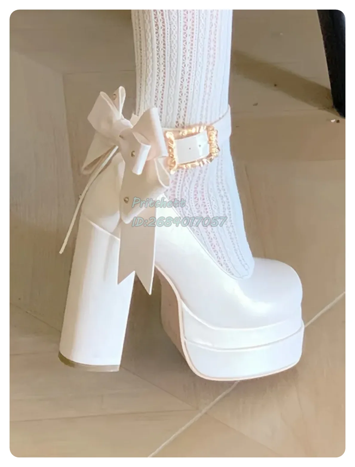 Туфли-лодочки на высоком блочном каблуке с бантом платформе