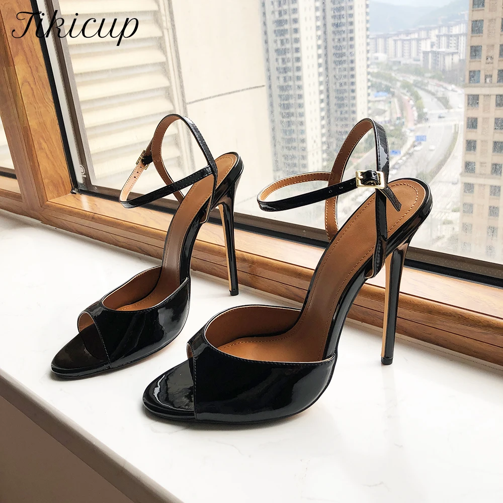 

Tikicup Plus Size 39-48 Dragon Queen Unisex Summer Peep Toe 14cm High Heel Stiletto Sandals Black Sexy Pumps Crossdress Shoes